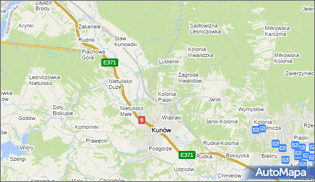 mapa Kolonia Piaski gmina Kunów, Kolonia Piaski gmina Kunów na mapie Targeo