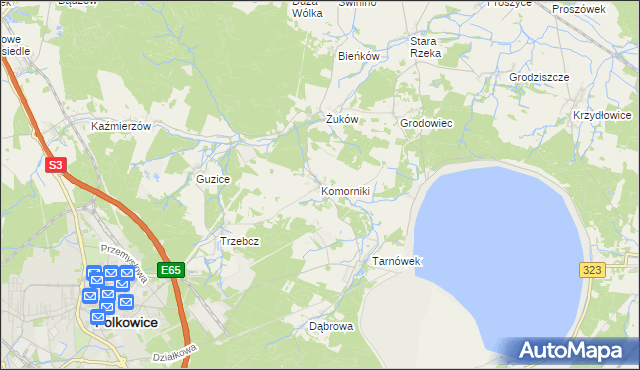 mapa Komorniki gmina Polkowice, Komorniki gmina Polkowice na mapie Targeo