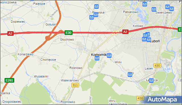 mapa Komorniki powiat poznański, Komorniki powiat poznański na mapie Targeo