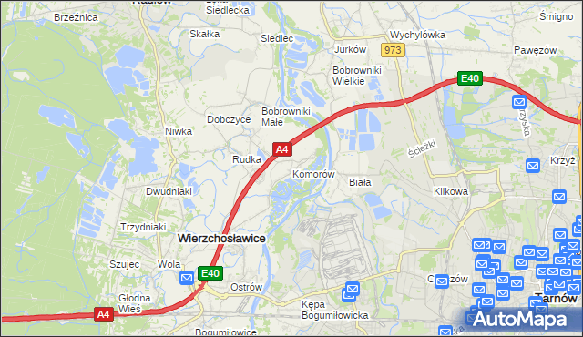mapa Komorów gmina Wierzchosławice, Komorów gmina Wierzchosławice na mapie Targeo