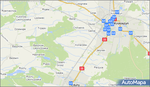 mapa Konarzew gmina Zduny, Konarzew gmina Zduny na mapie Targeo