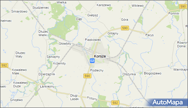 mapa Korsze, Korsze na mapie Targeo