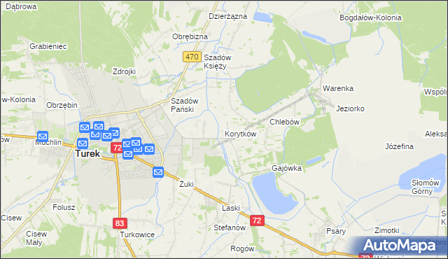 mapa Korytków gmina Turek, Korytków gmina Turek na mapie Targeo