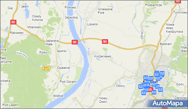 mapa Korzeniewo gmina Kwidzyn, Korzeniewo gmina Kwidzyn na mapie Targeo