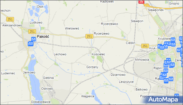 mapa Kościelec gmina Pakość, Kościelec gmina Pakość na mapie Targeo