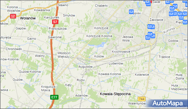 mapa Kosów gmina Kowala, Kosów gmina Kowala na mapie Targeo