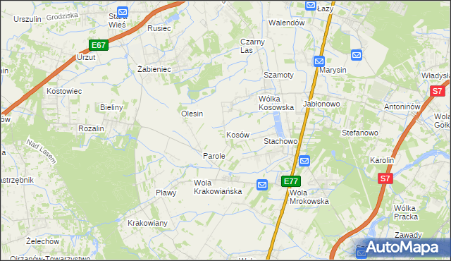 mapa Kosów gmina Lesznowola, Kosów gmina Lesznowola na mapie Targeo