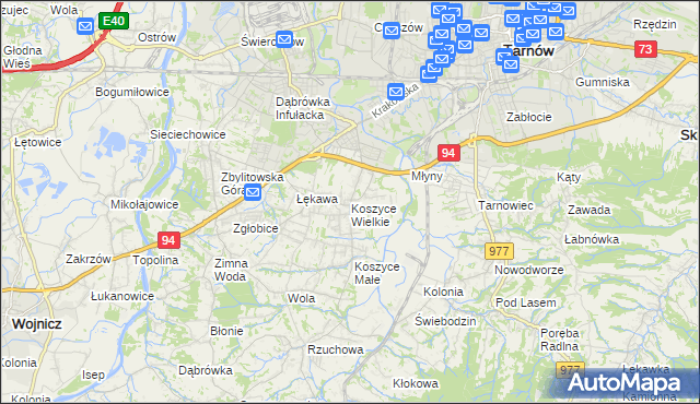 mapa Koszyce Wielkie, Koszyce Wielkie na mapie Targeo