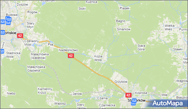 mapa Kozia Wola gmina Stąporków, Kozia Wola gmina Stąporków na mapie Targeo