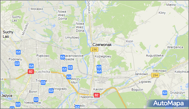 mapa Koziegłowy gmina Czerwonak, Koziegłowy gmina Czerwonak na mapie Targeo