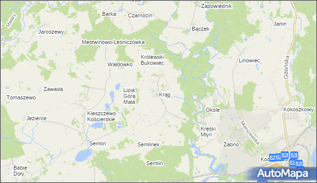 mapa Krąg gmina Starogard Gdański, Krąg gmina Starogard Gdański na mapie Targeo