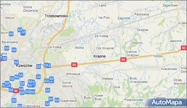mapa Krasne powiat rzeszowski, Krasne powiat rzeszowski na mapie Targeo