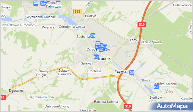 mapa Kraśnik, Kraśnik na mapie Targeo