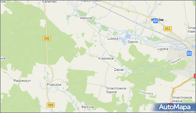 mapa Krasowice, Krasowice na mapie Targeo