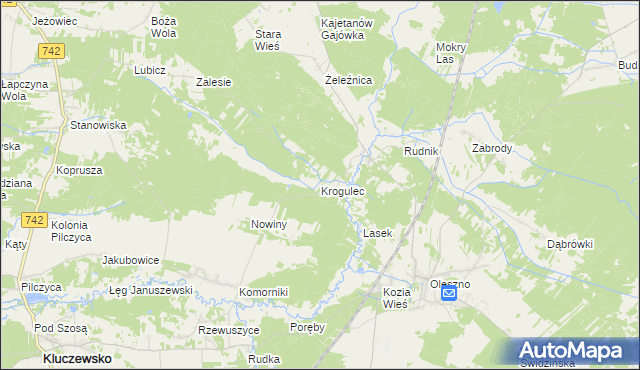 mapa Krogulec gmina Kluczewsko, Krogulec gmina Kluczewsko na mapie Targeo