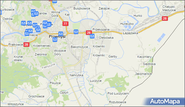 mapa Krówniki gmina Przemyśl, Krówniki gmina Przemyśl na mapie Targeo