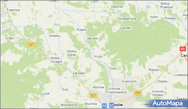 mapa Krupy gmina Kosów Lacki, Krupy gmina Kosów Lacki na mapie Targeo