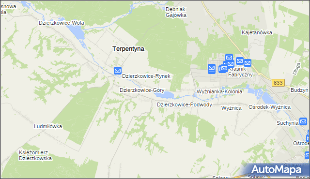 mapa Krzywie gmina Dzierzkowice, Krzywie gmina Dzierzkowice na mapie Targeo