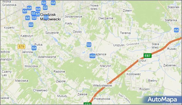 mapa Książenice gmina Grodzisk Mazowiecki, Książenice gmina Grodzisk Mazowiecki na mapie Targeo