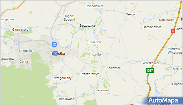 mapa Kunów gmina Sobótka, Kunów gmina Sobótka na mapie Targeo