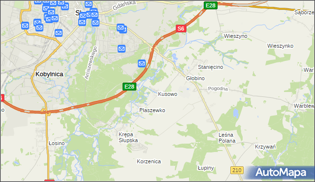 mapa Kusowo gmina Słupsk, Kusowo gmina Słupsk na mapie Targeo