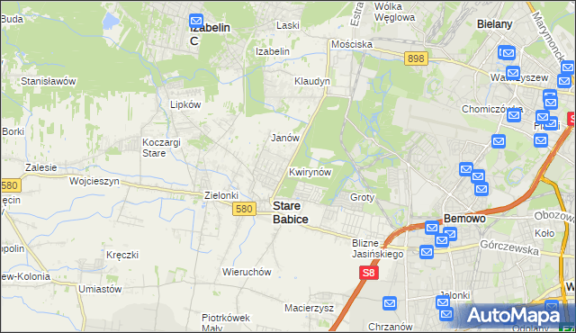 mapa Kwirynów gmina Stare Babice, Kwirynów gmina Stare Babice na mapie Targeo