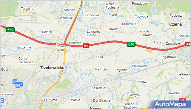 mapa Łąka gmina Trzebownisko, Łąka gmina Trzebownisko na mapie Targeo