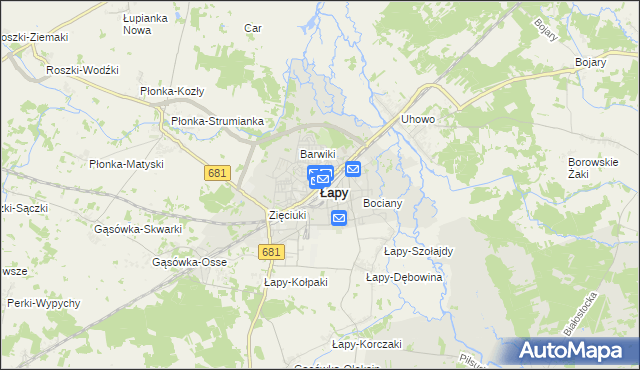 mapa Łapy, Łapy na mapie Targeo