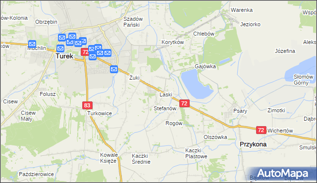 mapa Laski gmina Przykona, Laski gmina Przykona na mapie Targeo