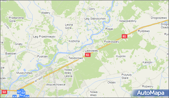 mapa Laskowiec gmina Rzekuń, Laskowiec gmina Rzekuń na mapie Targeo