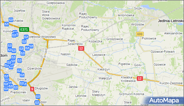 mapa Lasowice gmina Jedlnia-Letnisko, Lasowice gmina Jedlnia-Letnisko na mapie Targeo