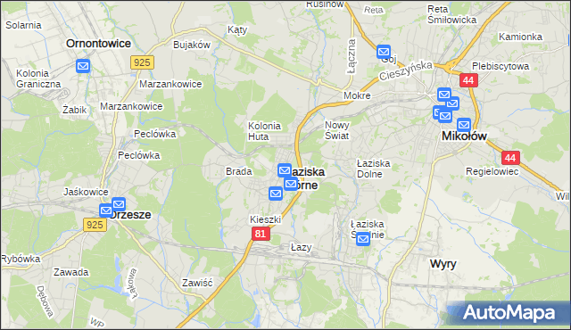 mapa Łaziska Górne, Łaziska Górne na mapie Targeo