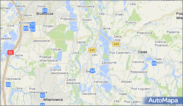 mapa Łęki gmina Kęty, Łęki gmina Kęty na mapie Targeo