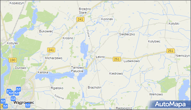 mapa Łekno gmina Wągrowiec, Łekno gmina Wągrowiec na mapie Targeo