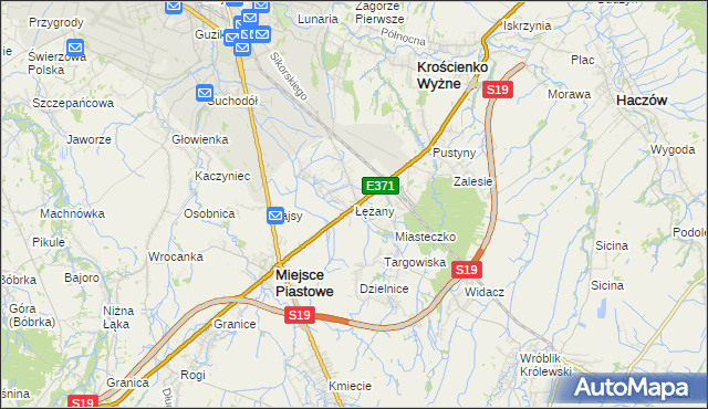 mapa Łężany gmina Miejsce Piastowe, Łężany gmina Miejsce Piastowe na mapie Targeo