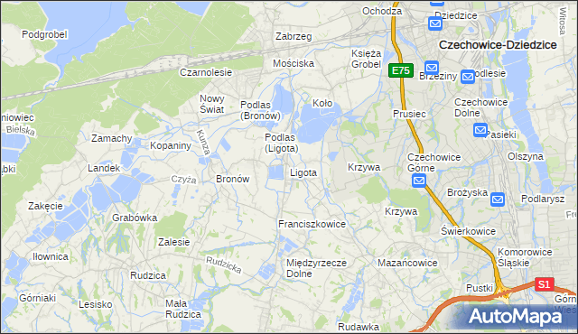 mapa Ligota gmina Czechowice-Dziedzice, Ligota gmina Czechowice-Dziedzice na mapie Targeo