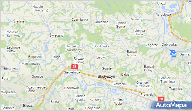 mapa Lisów gmina Skołyszyn, Lisów gmina Skołyszyn na mapie Targeo
