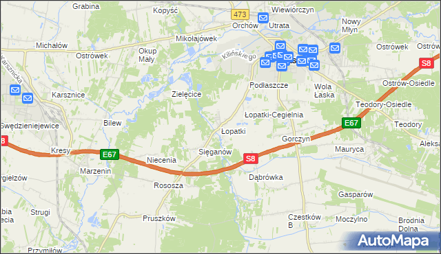 mapa Łopatki gmina Łask, Łopatki gmina Łask na mapie Targeo
