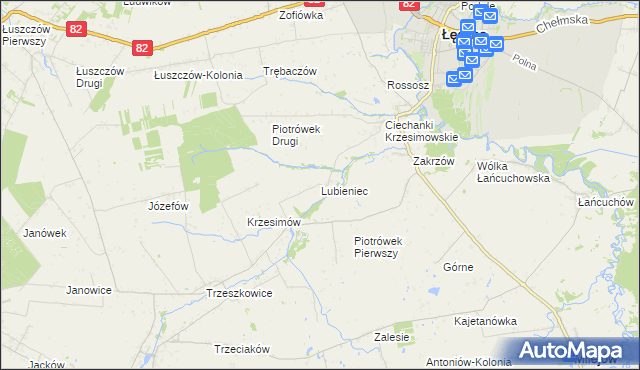 mapa Lubieniec gmina Mełgiew, Lubieniec gmina Mełgiew na mapie Targeo