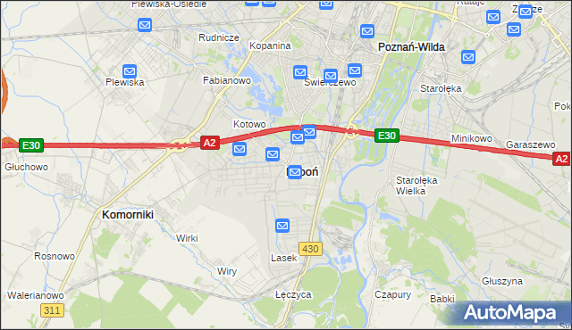 mapa Luboń powiat poznański, Luboń powiat poznański na mapie Targeo