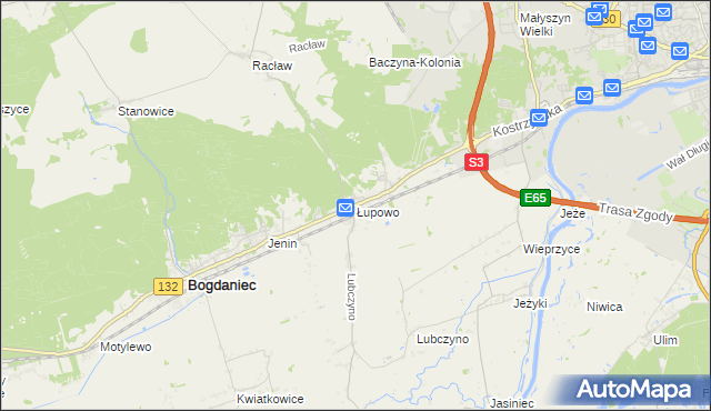mapa Łupowo gmina Bogdaniec, Łupowo gmina Bogdaniec na mapie Targeo