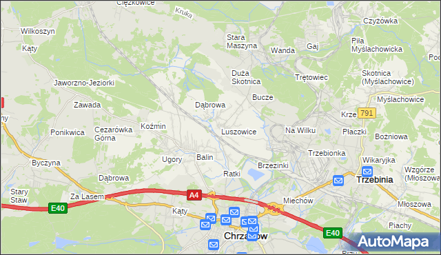 mapa Luszowice gmina Chrzanów, Luszowice gmina Chrzanów na mapie Targeo