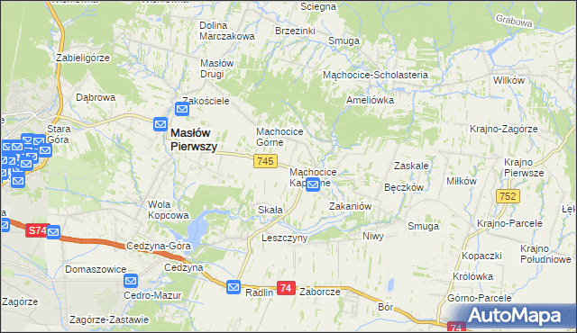 mapa Mąchocice Kapitulne, Mąchocice Kapitulne na mapie Targeo