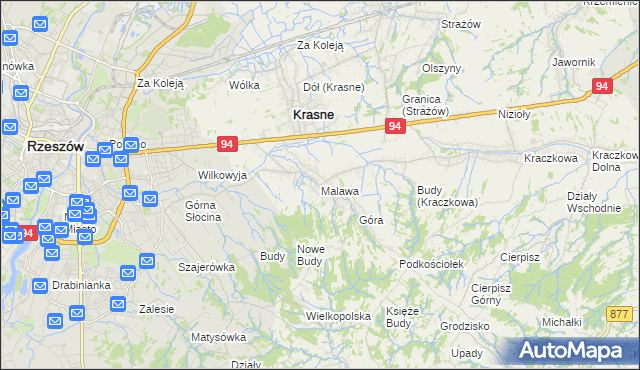 mapa Malawa gmina Krasne, Malawa gmina Krasne na mapie Targeo