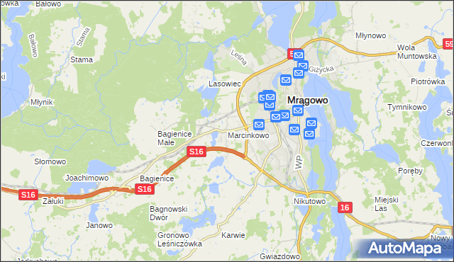 mapa Marcinkowo gmina Mrągowo, Marcinkowo gmina Mrągowo na mapie Targeo