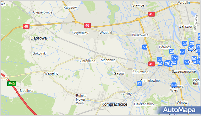 mapa Mechnice gmina Dąbrowa, Mechnice gmina Dąbrowa na mapie Targeo