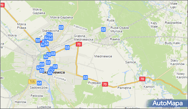 mapa Miedniewice gmina Skierniewice, Miedniewice gmina Skierniewice na mapie Targeo