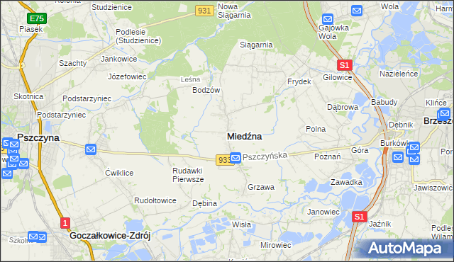 mapa Miedźna, Miedźna na mapie Targeo