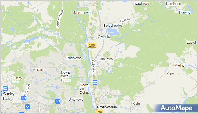 mapa Miękowo gmina Czerwonak, Miękowo gmina Czerwonak na mapie Targeo