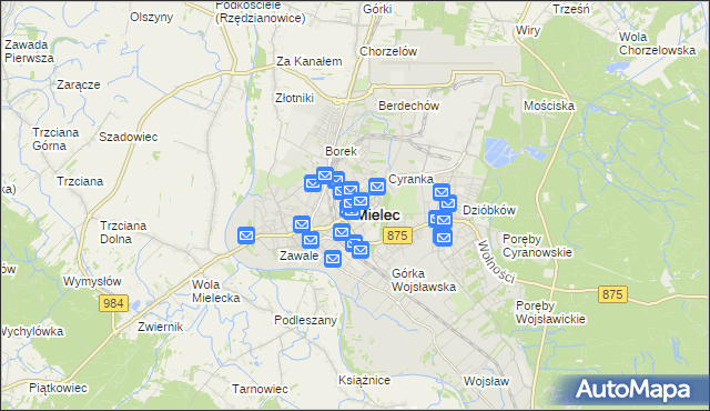 mapa Mielca, Mielec na mapie Targeo